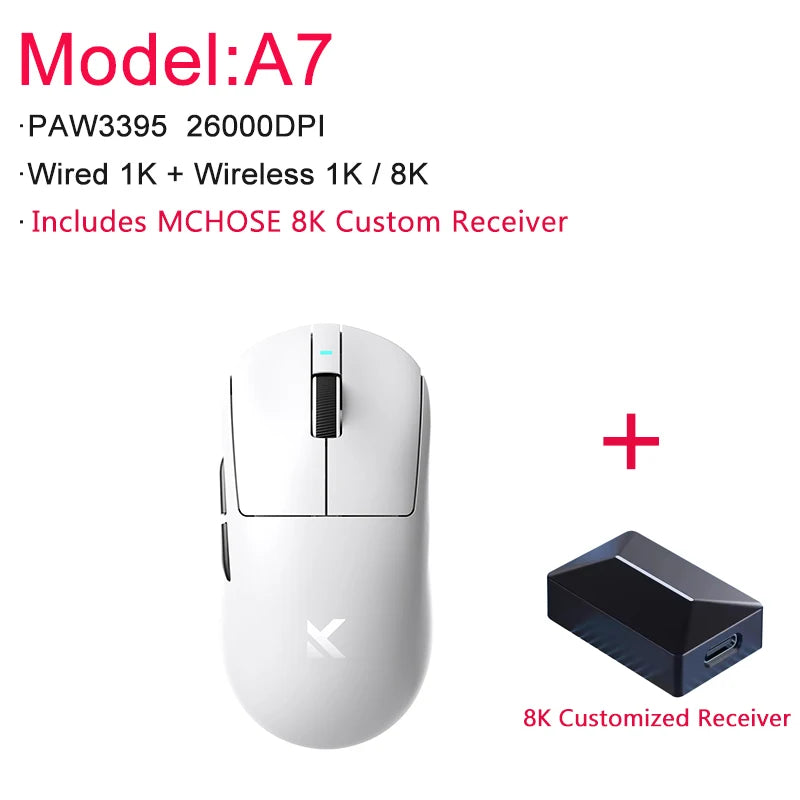 MCHOSE A7 / A7 Pro / A7 Ultra Gaming Mouse Three Mode Bluetooth Wireless E-sports Lightweight Mice PAW3395 / PAW3950 8K For PC