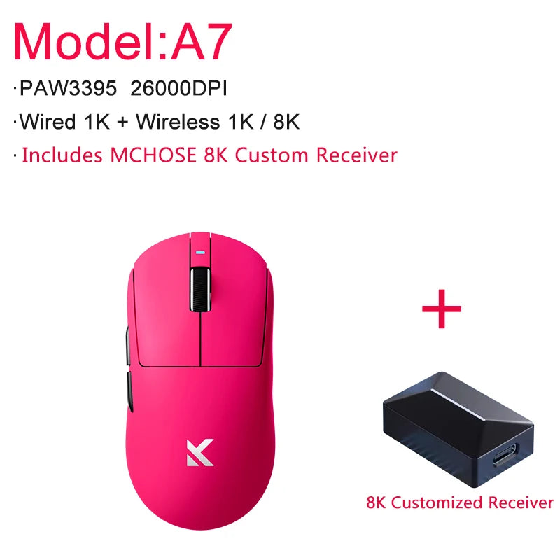 MCHOSE A7 / A7 Pro / A7 Ultra Gaming Mouse Three Mode Bluetooth Wireless E-sports Lightweight Mice PAW3395 / PAW3950 8K For PC