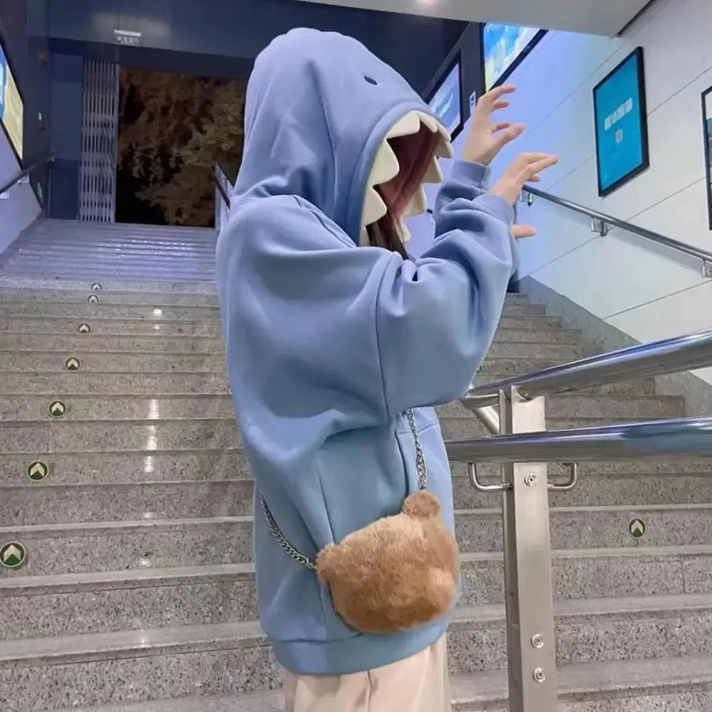 Autumn Winter New Funny Shark Patchwork Hoodies Men and Women Kawaii Sweatshirt Fashion Casual Pullover School Oversized Clothes