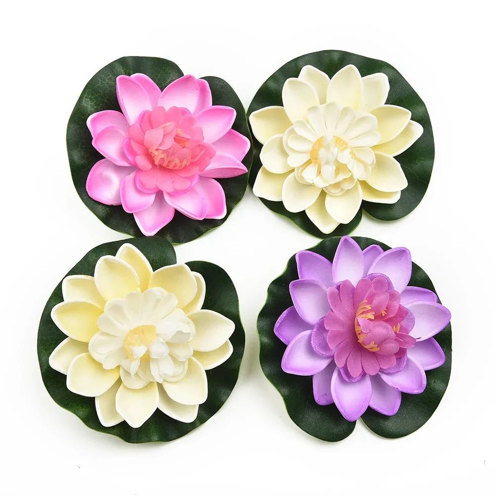 10pc Colorful Artificial Floating Water Lily Simulation EVA Lotus-Leaf Flowers Water Lily Pond Plants for Gardens Home Fish Tank