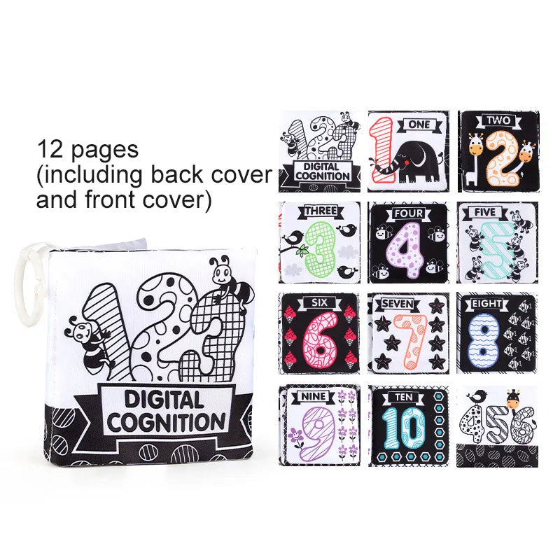 12 Page Cloth Book Montessori Touch And Feel Infant Soft Books Cartoon Animals Interactive Early Education Toys For Baby