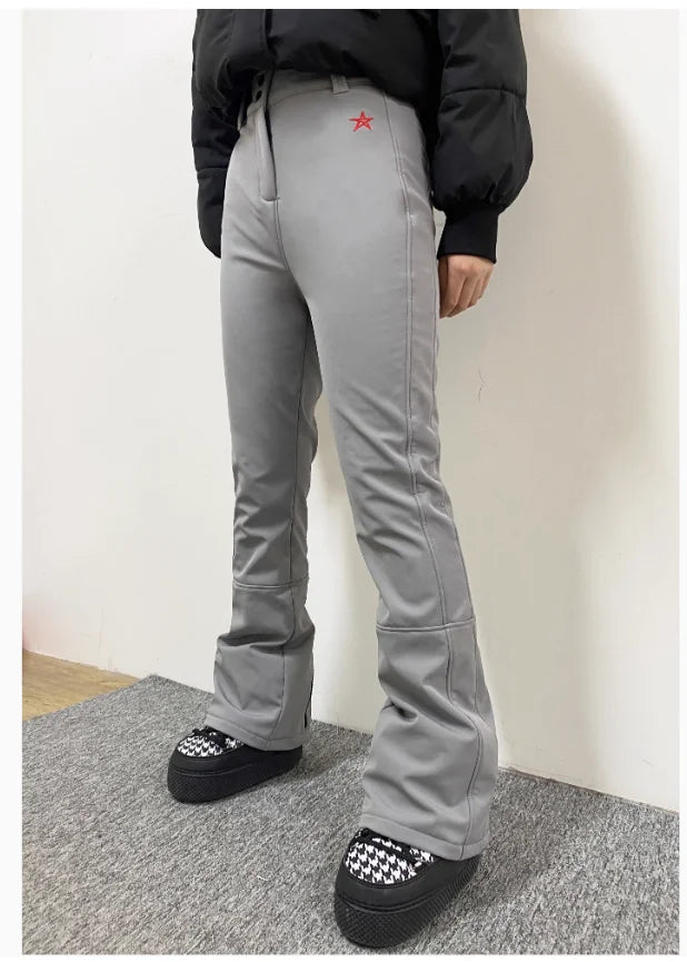 John Snow Winter Women Warm Slim Fleece-lined Ski Pants Outdoor Sports Waterproof Breathable Snow Trousers Female Fashion Pants