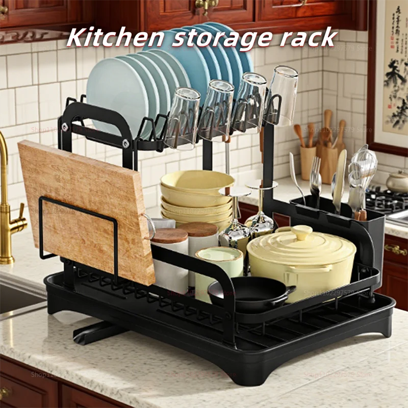 Kitchen Storage Rack Multi-Function Bowl and Utensil Drain Organizer Small Family Tableware Draining Rack and Storage Box