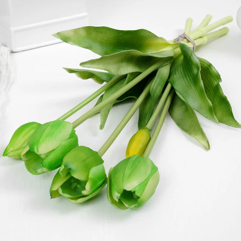 5pcs Tulips Artificial Flowers Luxury Silicone Real touch Tulip Bouquet Home Room Living Room Wedding Decora flores artificiales