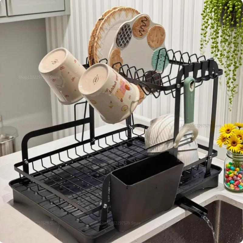 Kitchen Storage Rack Multi-Function Bowl and Utensil Drain Organizer Small Family Tableware Draining Rack and Storage Box