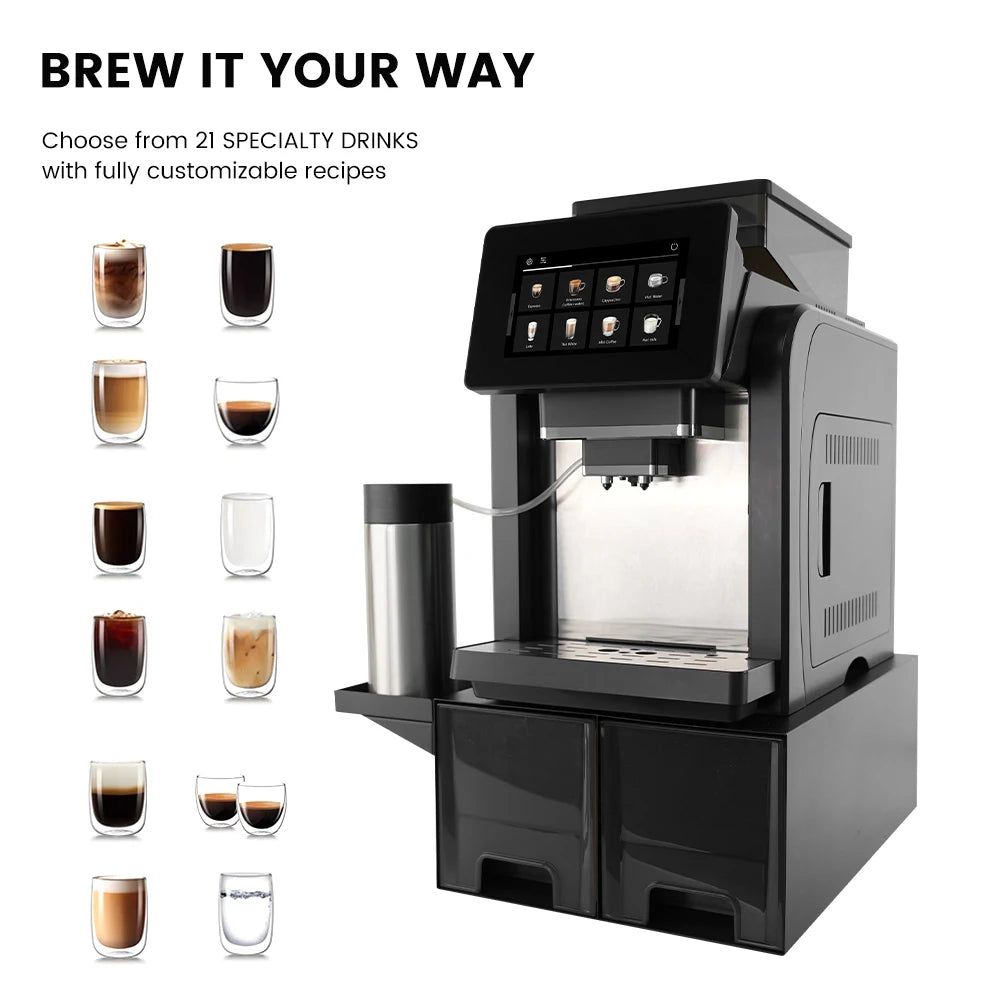 Mcilpoog WS817-Plus 7"colorful large screen Automatic Espresso Machine with Milk Frother, 21 Flavors for Home & Office