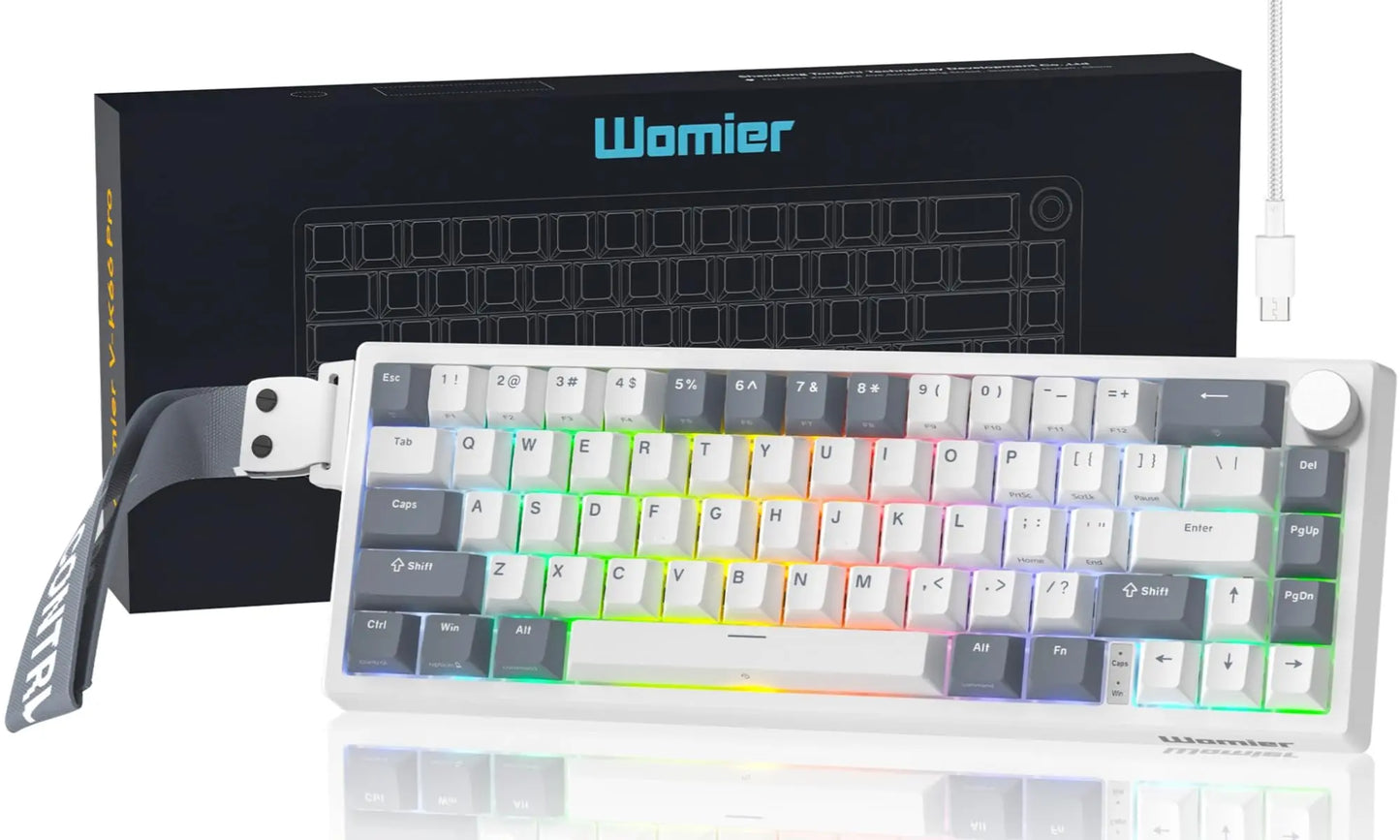 Womier V-K66 PRO 60% Custom Mechanical Keyboard QMK/VIA Creamy Gasket Mount Hot Swappable RGB Wired Gaming Keyboard