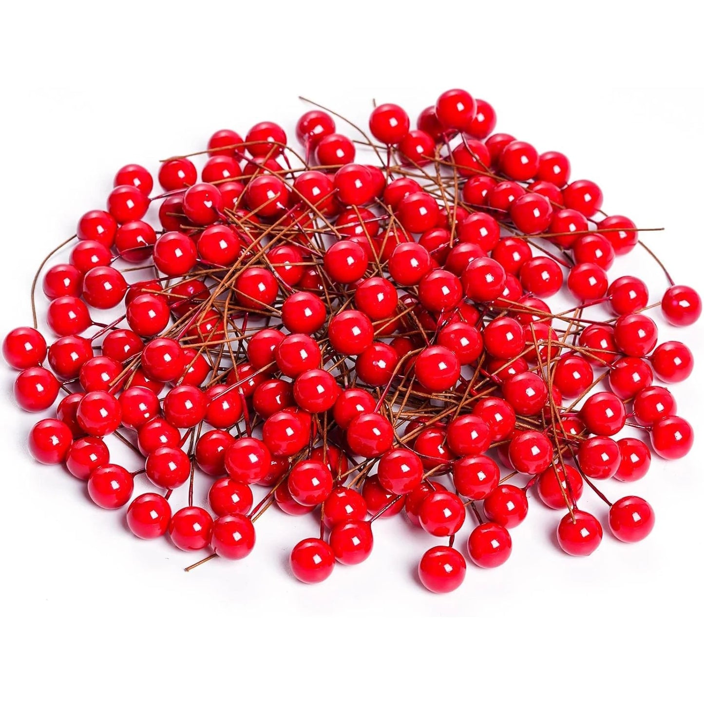 100pcs Classic Style Artificial Holly Berries With Wire Stems - Perfect For Christmas Tree & Wreath Decorations, Home Crafts, An