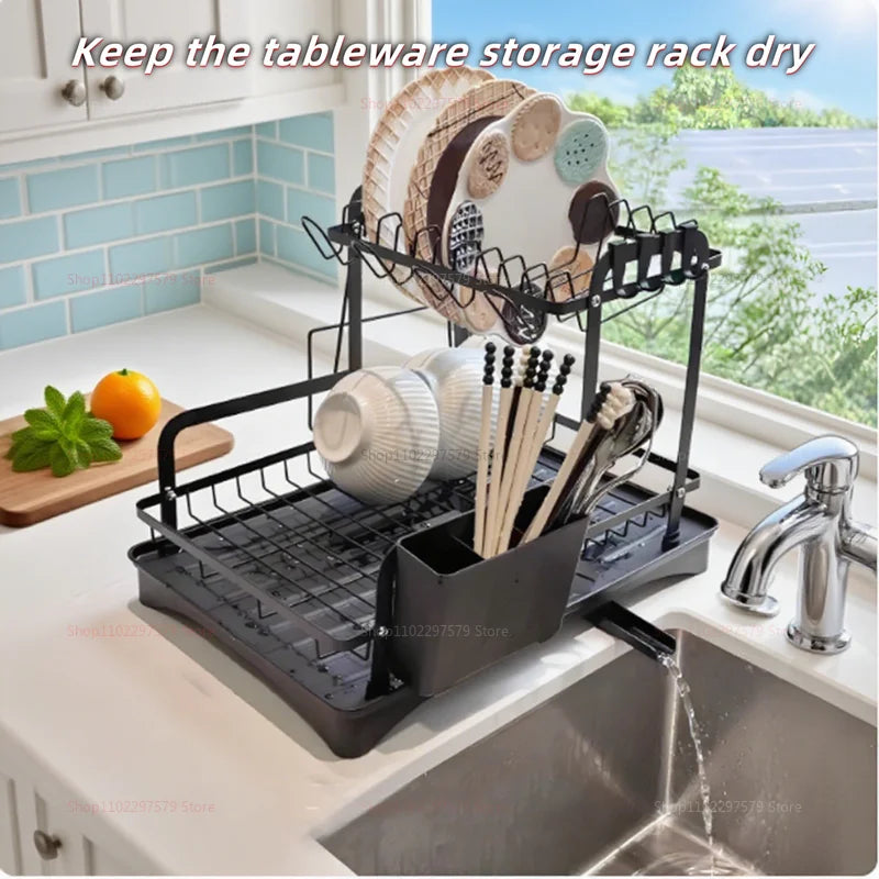 Kitchen Storage Rack Multi-Function Bowl and Utensil Drain Organizer Small Family Tableware Draining Rack and Storage Box