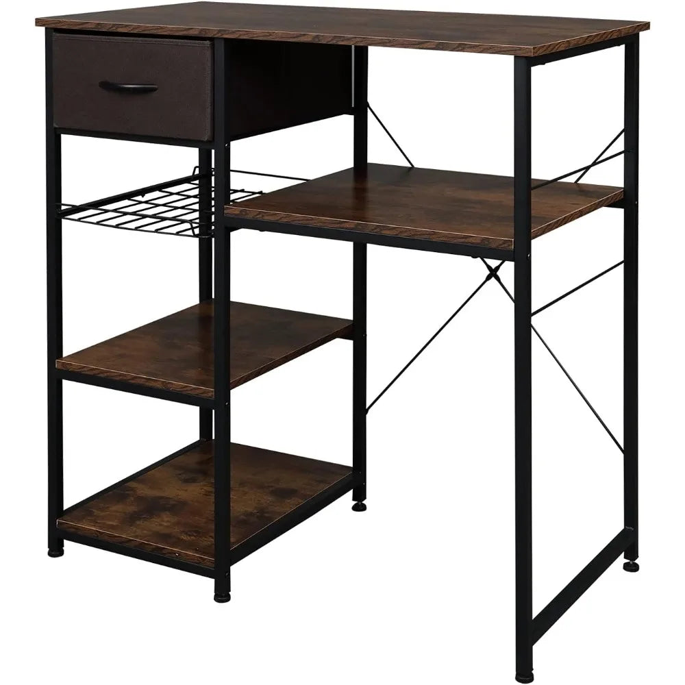 Bakers Racks for Kitchens with Storage Mini Fridge Stand Bar Cabinet with Mini Fridge Space, Big Drawer, Wine Rack, Metal Frame
