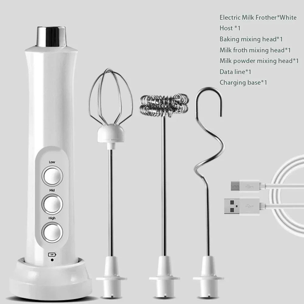 Wireless Rechargeable Electric Milk Frother 3 Speeds Handheld Foam Maker Latte Cappuccino Hot Chocolate USB Rechargea Home