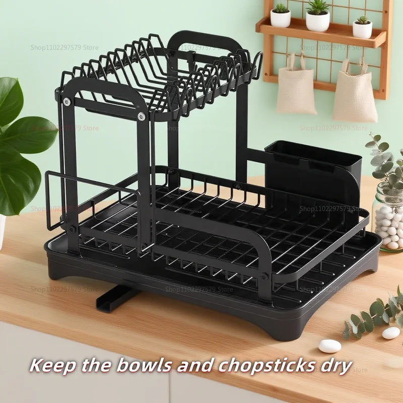 Kitchen Storage Rack Multi-Function Bowl and Utensil Drain Organizer Small Family Tableware Draining Rack and Storage Box