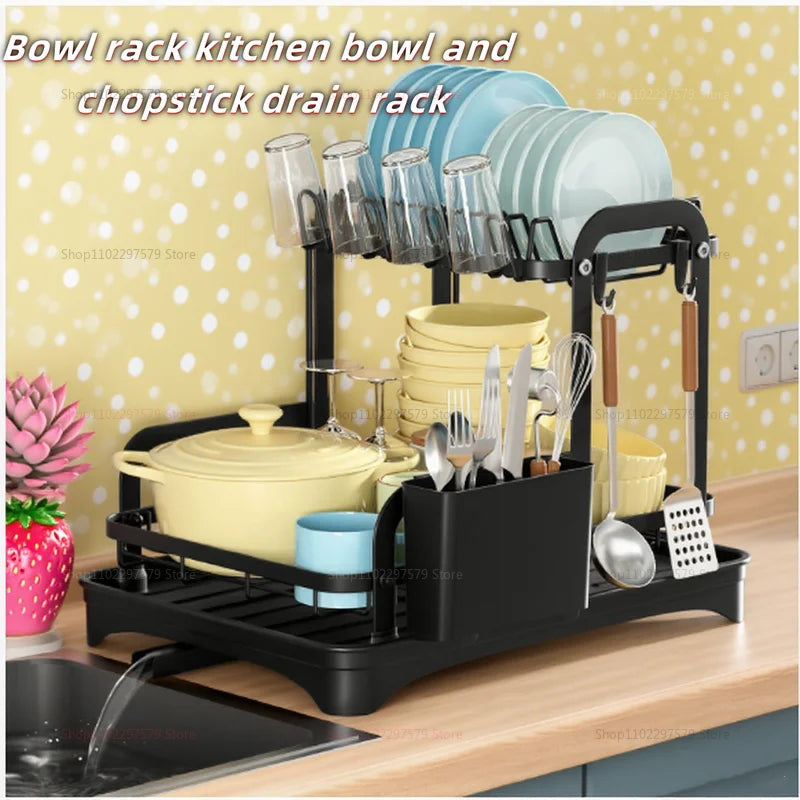 Kitchen Storage Rack Multi-Function Bowl and Utensil Drain Organizer Small Family Tableware Draining Rack and Storage Box