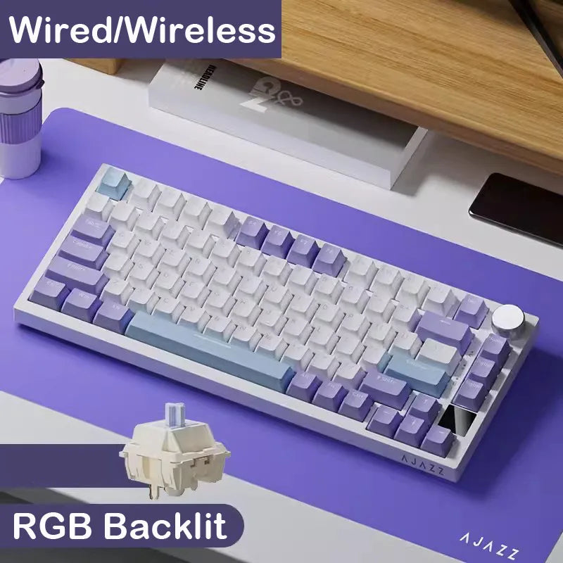 AJAZZ AK820 Wired & Wireless Mechanical Gaming Keyboard,70% Layout,Pluggable Switches,Tri-Mode Connectivity (USB/Bluetooth/2.4G)
