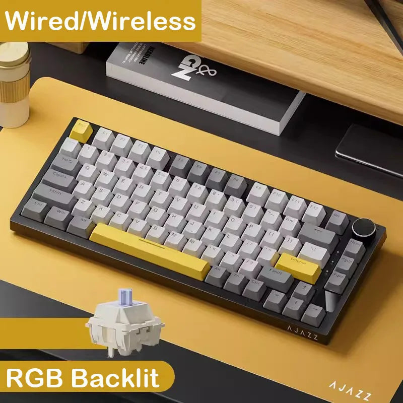 AJAZZ AK820 Wired & Wireless Mechanical Gaming Keyboard,70% Layout,Pluggable Switches,Tri-Mode Connectivity (USB/Bluetooth/2.4G)