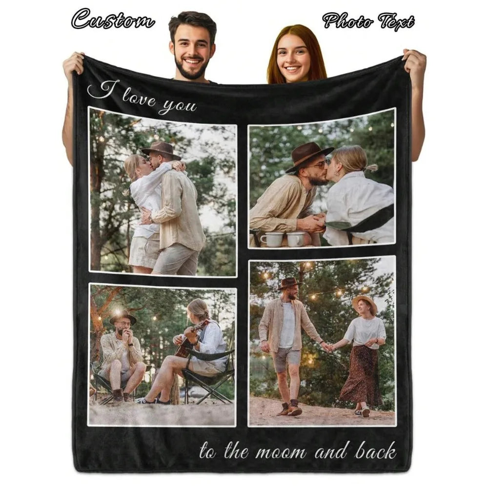 1PC Custom 4 Photos Blanket Personalized with Your Own Photos - Soft Flannel All-Season Throw for Camping Naps & Home Use
