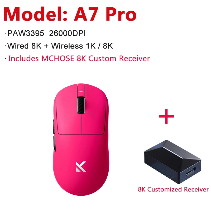 MCHOSE A7 / A7 Pro / A7 Ultra Gaming Mouse Three Mode Bluetooth Wireless E-sports Lightweight Mice PAW3395 / PAW3950 8K For PC