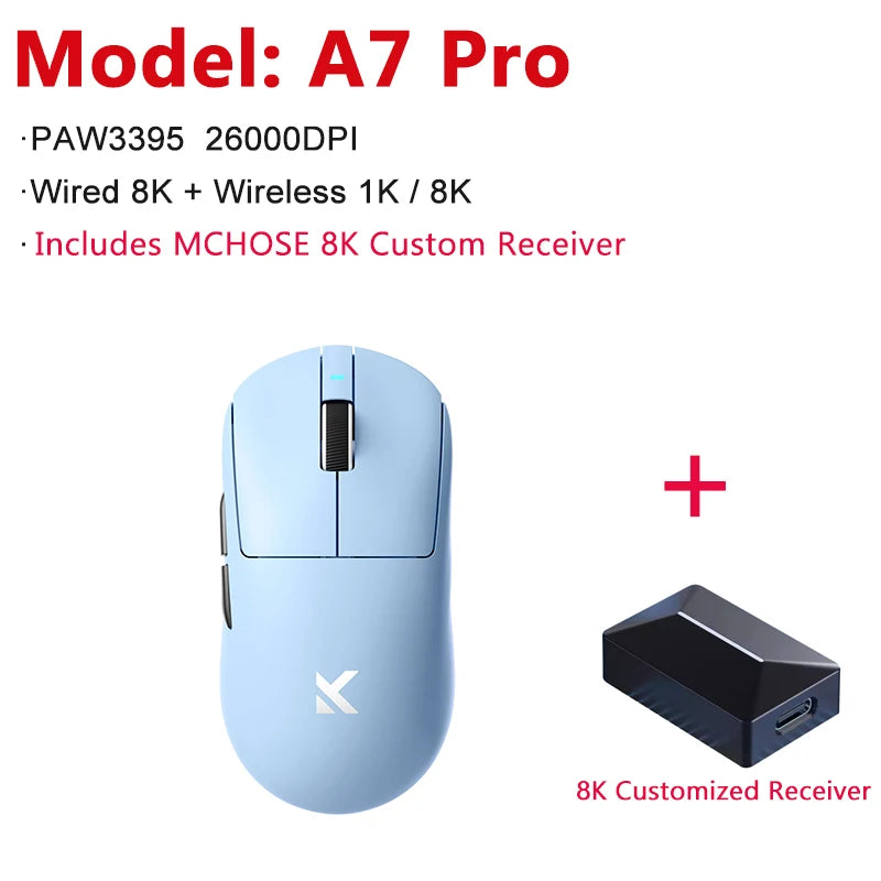 MCHOSE A7 / A7 Pro / A7 Ultra Gaming Mouse Three Mode Bluetooth Wireless E-sports Lightweight Mice PAW3395 / PAW3950 8K For PC