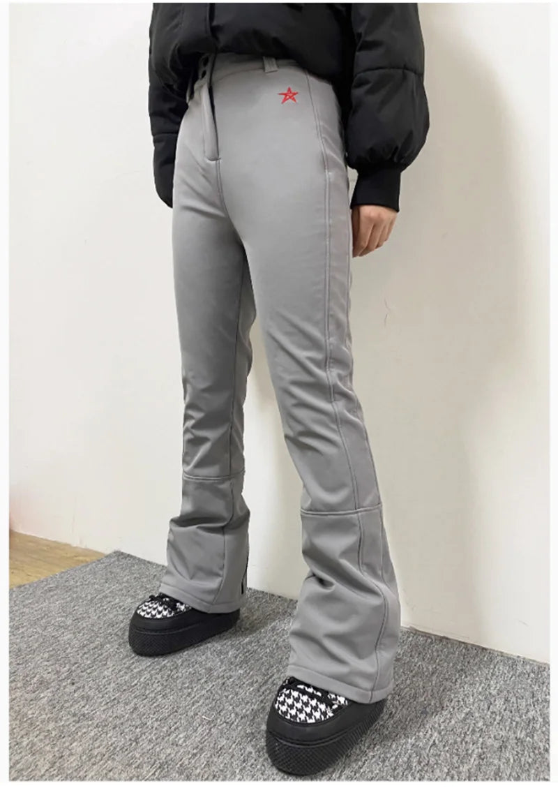 John Snow Winter Women Warm Slim Fleece-lined Ski Pants Outdoor Sports Waterproof Breathable Snow Trousers Female Fashion Pants