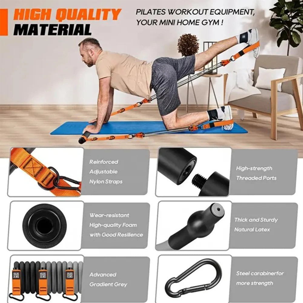 Multifunctional Pilates Bar & Resistance Bands Portable Weighted Exercise Pilates Bar for Women & Men Home Gym Exercise Fitness