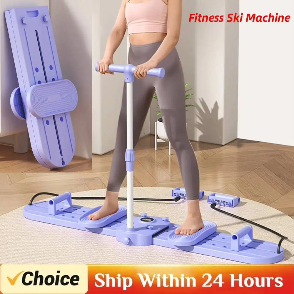 Fitness Ski Machine With Handle& Pull Rope Foldable Simulated Ski Trainer Pelvic Floor Muscle Strengthener For Full Body Workout