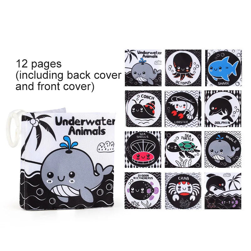 12 Page Cloth Book Montessori Touch And Feel Infant Soft Books Cartoon Animals Interactive Early Education Toys For Baby