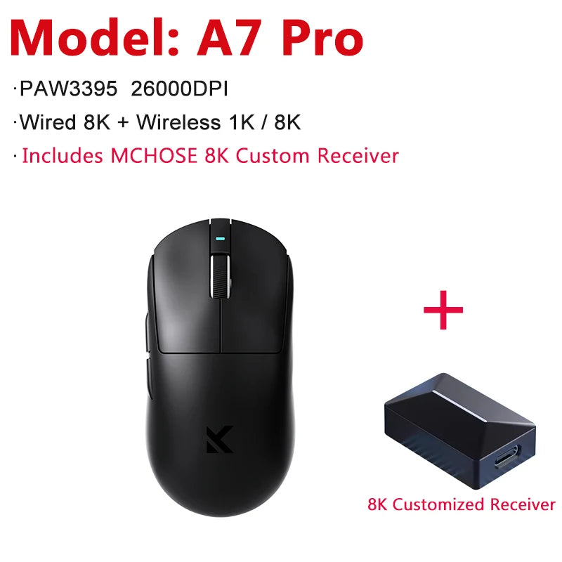 MCHOSE A7 / A7 Pro / A7 Ultra Gaming Mouse Three Mode Bluetooth Wireless E-sports Lightweight Mice PAW3395 / PAW3950 8K For PC