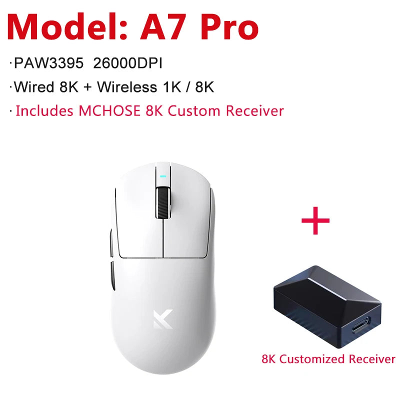 MCHOSE A7 / A7 Pro / A7 Ultra Gaming Mouse Three Mode Bluetooth Wireless E-sports Lightweight Mice PAW3395 / PAW3950 8K For PC