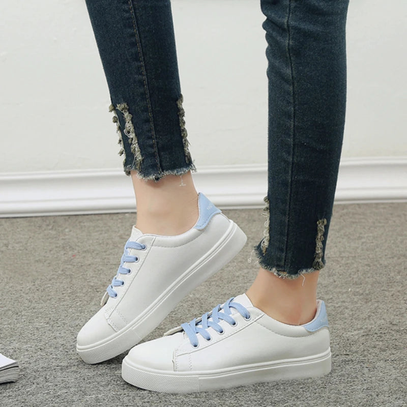 Women Sneakers 2024 Fashion Breathble Vulcanized Shoes Pu Leather Platform Shoes White Lace Up Casual Shoes Zapatos Mujer