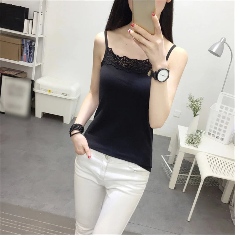 Camisole for Women Fashion for Tank Tops Summer Lace Cami Crop Tops Solid Basic Sling Sleeveless T-shirt