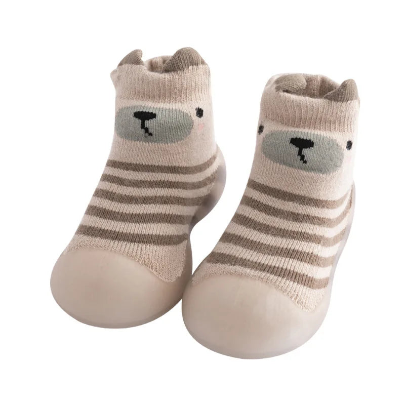 ‌Baby Girls Autumn Non-Slip Socks Soft Sole Learning Walk Cute Dog Fleece Lined Toddler Booties Anti-Skid Floor Socks