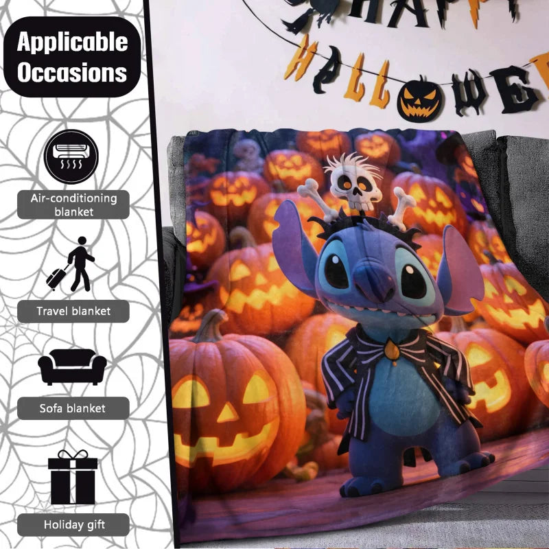 Halloween Stitch Flannel Blanket, Cartoon Multifunctional Throw Blanket, Home Outdoor Leisure Blanket, Comfortable Light Gift