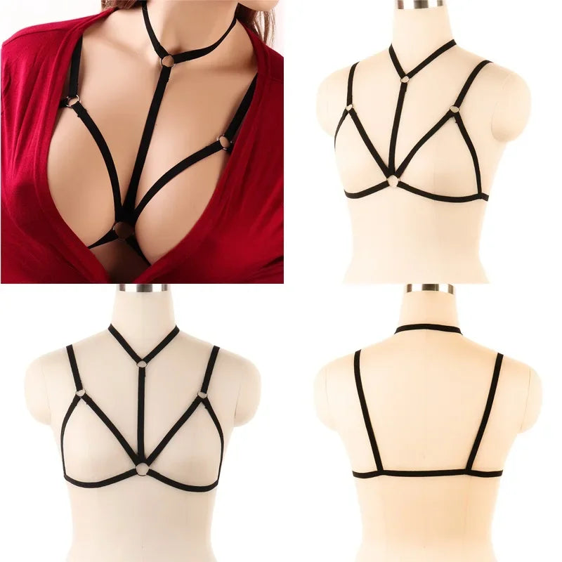 XT8Sexy Black Body Harness Bondage Breast Sex Toy For Womern Erotic Lingerie Belts Elastic Strappy Tops Caged Bras@XT6！