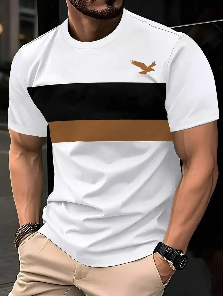 Summer Men's T-Shirt Outdoor Trendy Street Short Sleeve Top Striped Printed Plaid Style Plus Size Loose Men's Clothing  Fashion