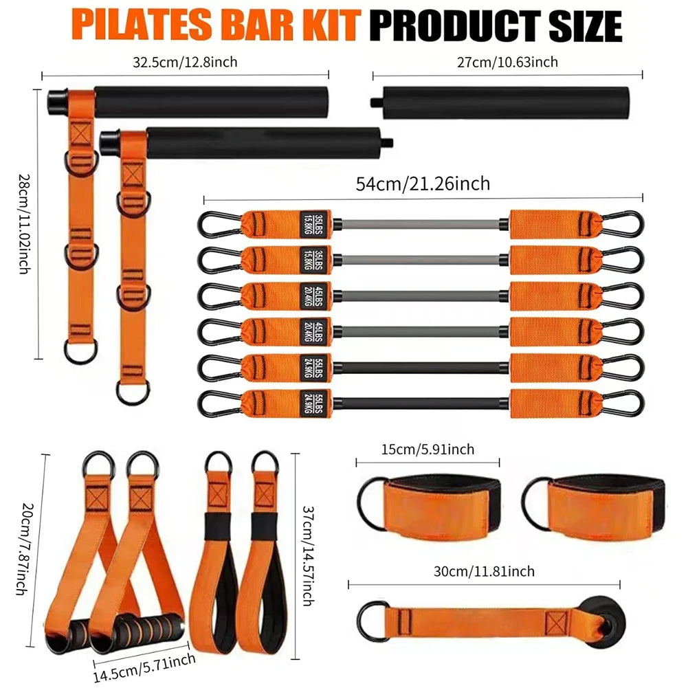 Multifunctional Pilates Bar & Resistance Bands Portable Weighted Exercise Pilates Bar for Women & Men Home Gym Exercise Fitness