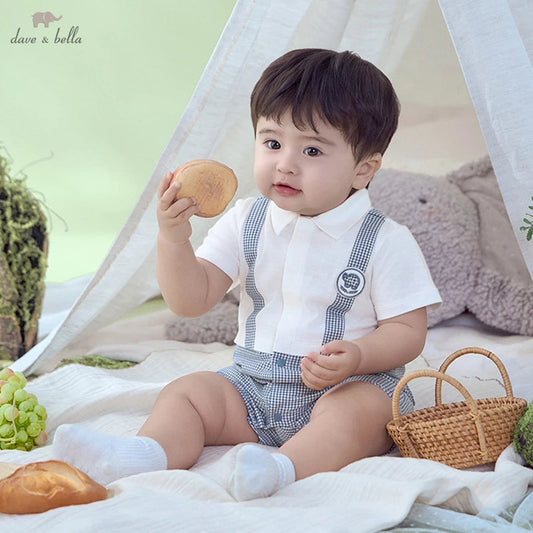 Dave Bella Baby Boys Bodysuits Plaid Short Sleeves Summer Jumpsuit Romper 3-24 Monthes Kids Baby Newborn Clothing DB2251447