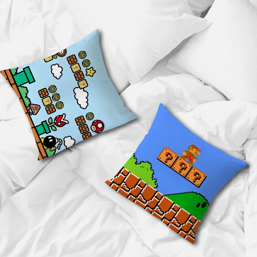 fanart Square soft Comfortable Super Pillow Case Cute for Sofa Living Room Home office face Pixel Decor Protective Cover M-Mario