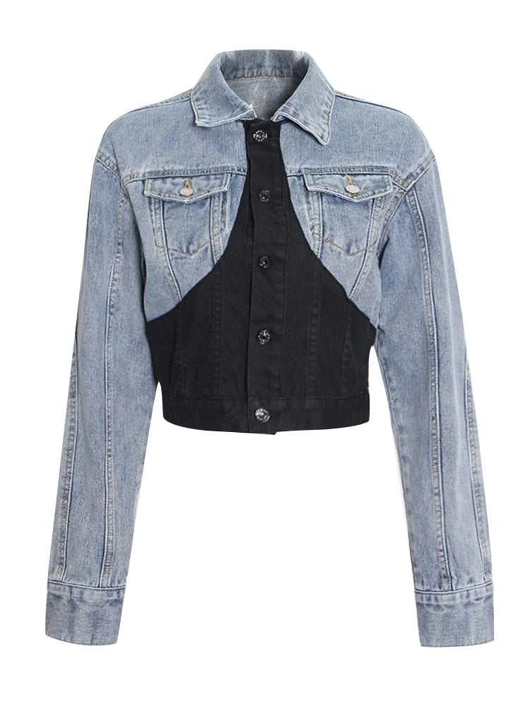 ROMISS women's casual color -colored denim jacket lavage long -sleeved single -breasted street installation retro slim jacket