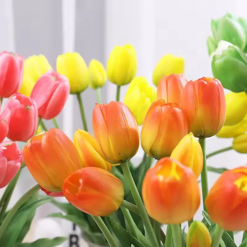 5pcs Tulips Artificial Flowers Luxury Silicone Real touch Tulip Bouquet Home Room Living Room Wedding Decora flores artificiales