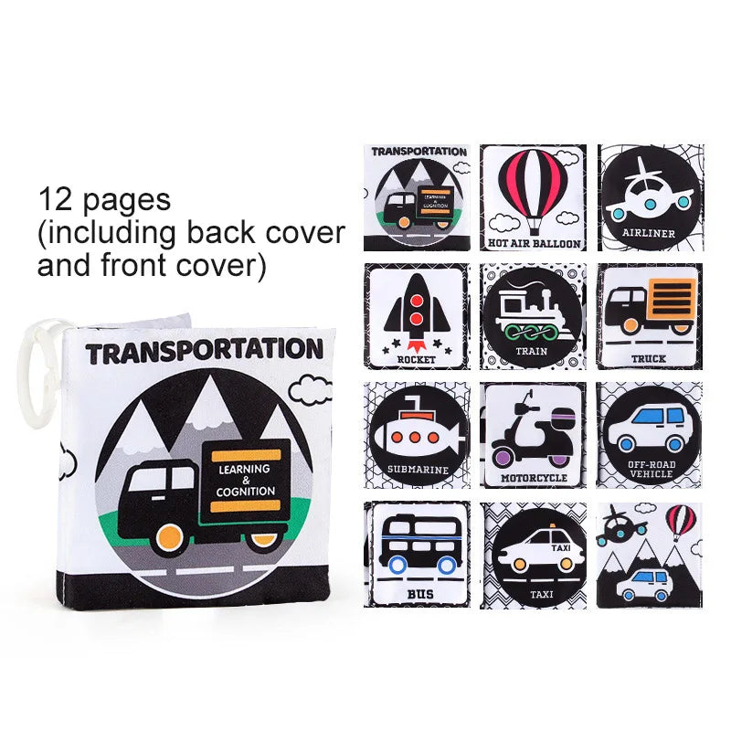 12 Page Cloth Book Montessori Touch And Feel Infant Soft Books Cartoon Animals Interactive Early Education Toys For Baby