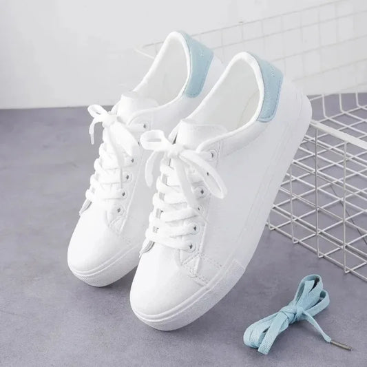 Girls Spring Autumn Versatile White Sports Board Shoes Students Flat Soft Soled Sneaker Girls Front Lacing Solid Color Low Top