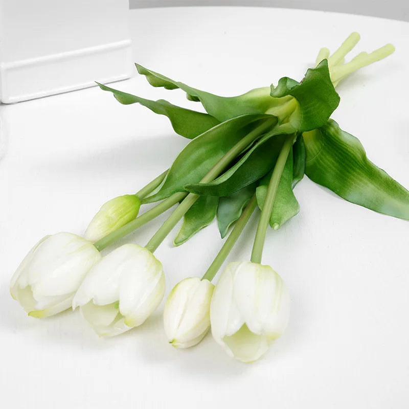 5pcs Tulips Artificial Flowers Luxury Silicone Real touch Tulip Bouquet Home Room Living Room Wedding Decora flores artificiales