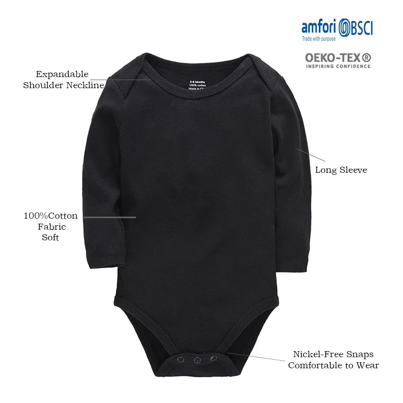 KAVKAS Baby Clothing Kids Romper Blank Black Bodysuit Cotton Plain Jumpsuit Muslin design Clothes Long Sleeve Kids 0-24M