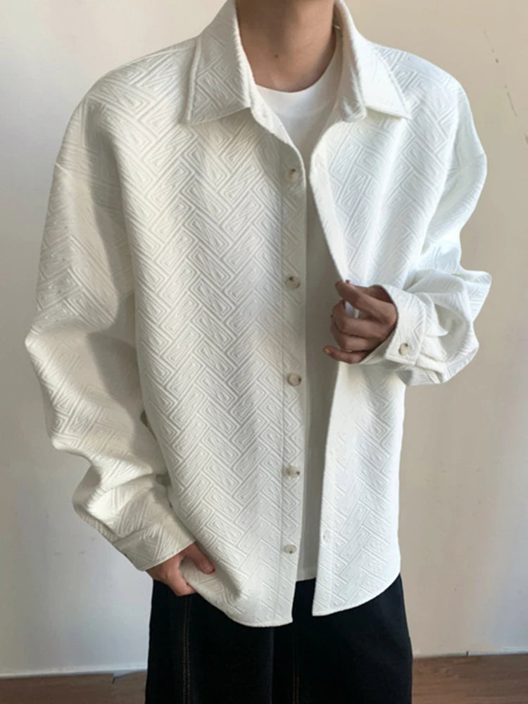 New Casual Mens Long Sleeve Cardigan Tops Fashion Jacquard Textured Shirts Men Spring Autumn Daily Leisure Buttoned Lapel Shirt