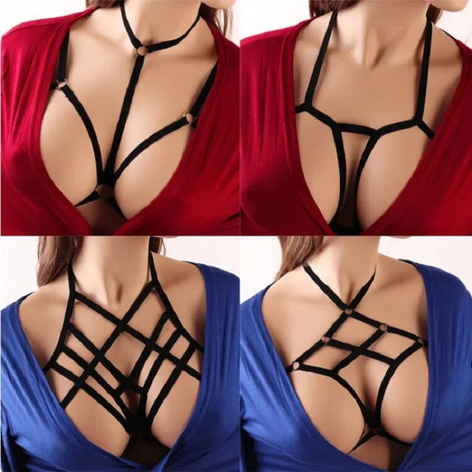 XT8Sexy Black Body Harness Bondage Breast Sex Toy For Womern Erotic Lingerie Belts Elastic Strappy Tops Caged Bras@XT6！