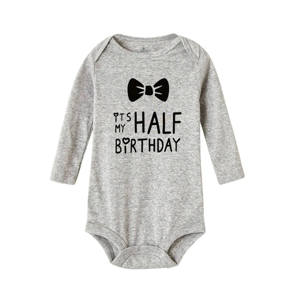 Baby Bodysuit It Is My Half Birthday Letters Print White Child 1/2 Birthday Party Outfit Clothes Baby Infant Shower Wear Gifts