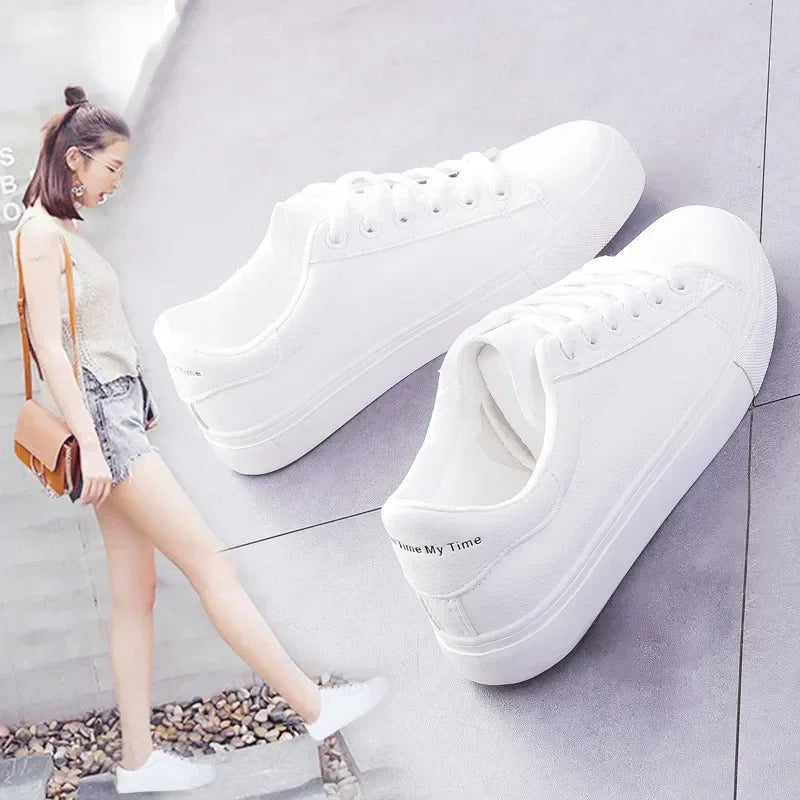 Women Sneakers Fashion Breathble Vulcanized Shoes Pu Leather Platform Shoes White Lace Up Casual Shoes Zapatos Mujer Chaussure