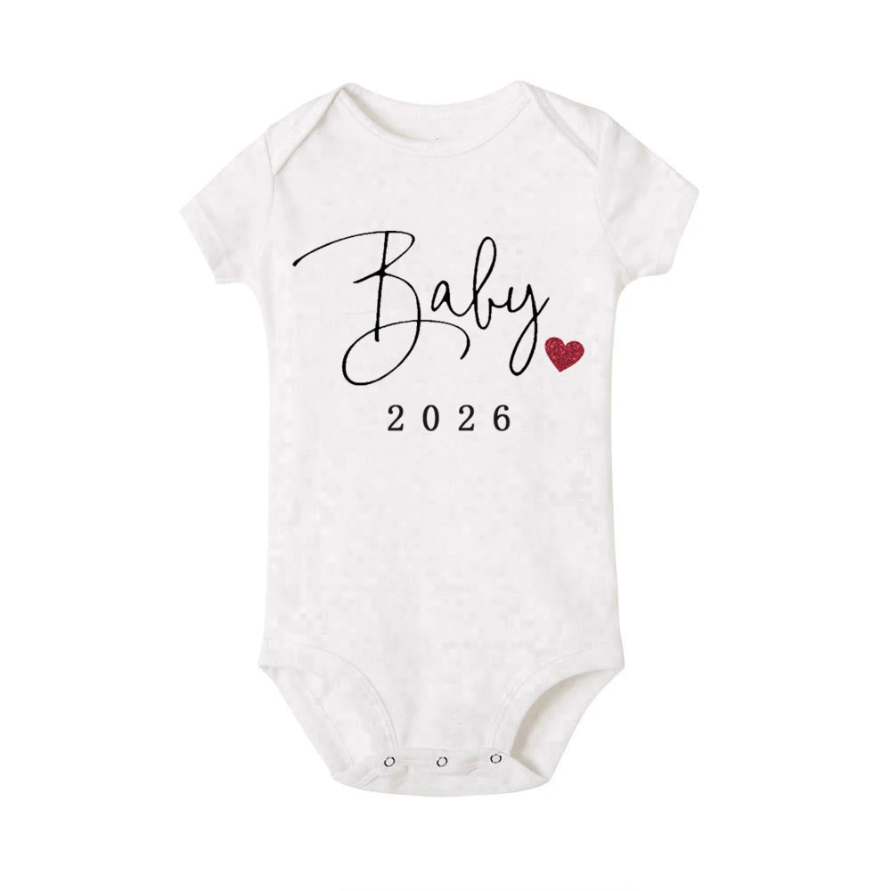 Baby 2026 Pregnancy Announcement Newborn Baby Bodysuits Summer Boys Girls Romper Jumpsuit Clothes Outfit