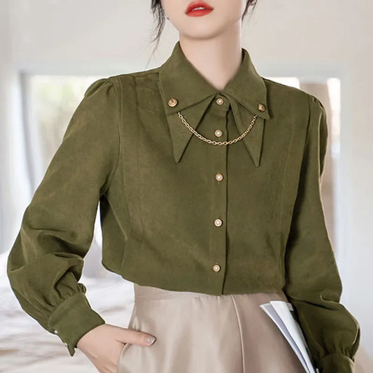 New Winter Casual Shirts Long Sleeve Turn Down Collar Womern Shirt  Adding Velvet and Thickening Blouses Womens Tops Blusa D187