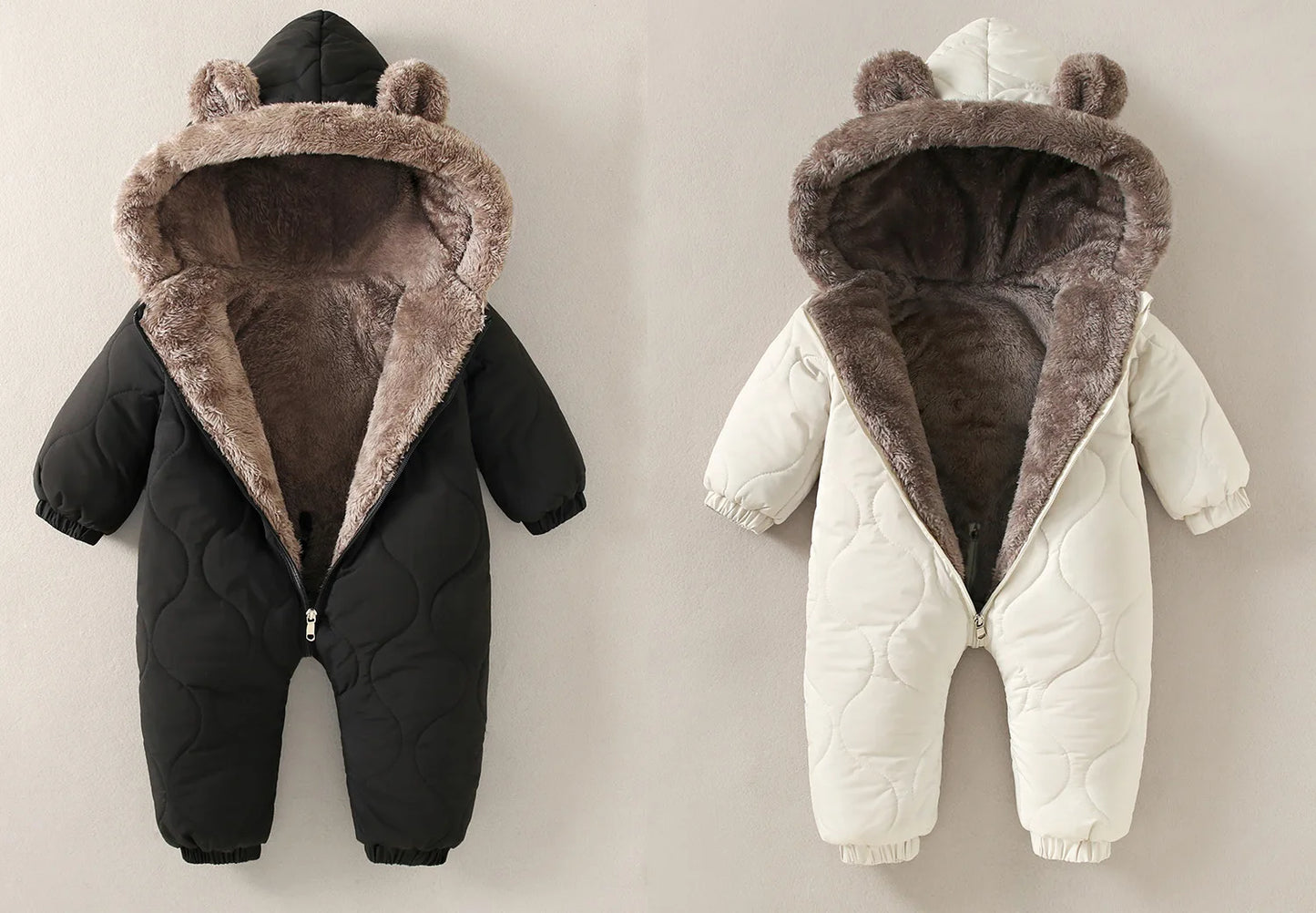 KLFLGD0-3 years old winter baby outdoor clothing fur lining warm toddler girl boy jumpsuit cartoon plus velvet baby jumpsuit